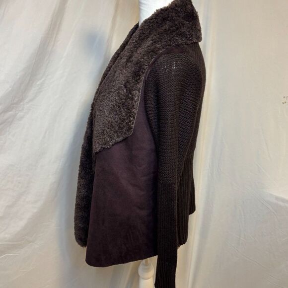 Chelsea & Theodore Brown Faux Fur Suede Knit Jacket Coat Womens Designer - Picture 5 of 10
